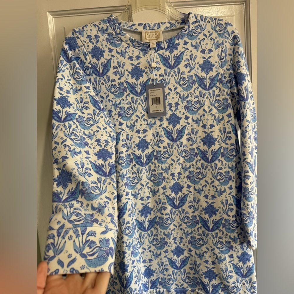 Sail to Sable Dress Crewneck STS Batik Blue Long Sleeve Spring day dress nap - Picture 5 of 9